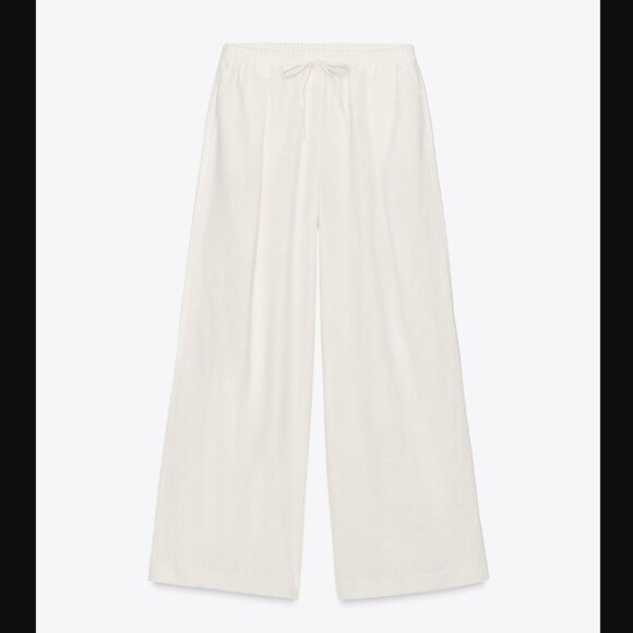 NWT ZARA LINEN PALAZZO PANTS OYSTER-WHITE - Picture 5 of 6